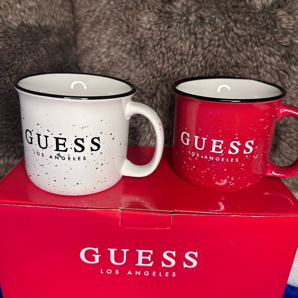 Guess Ceramic Mugs, NWT. Red and white Guess Mugs